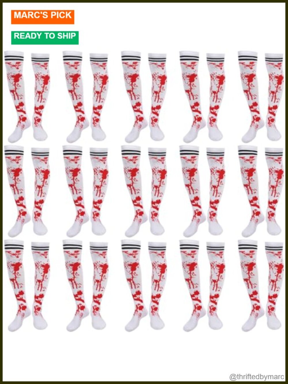 Bloody Striped Knee-High Socks 15 Pairs Cotton Halloween Cheerleader Costume